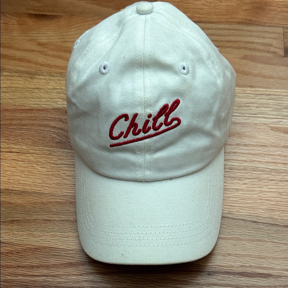 Cream Cap with Red 'Chill' Embroidery